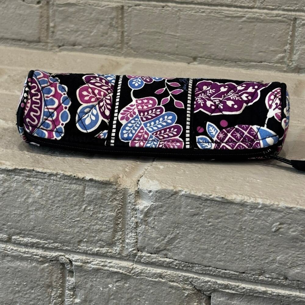 VERA BRADLEY Zip Pencil Makeup Pouch Alpine Floral Black